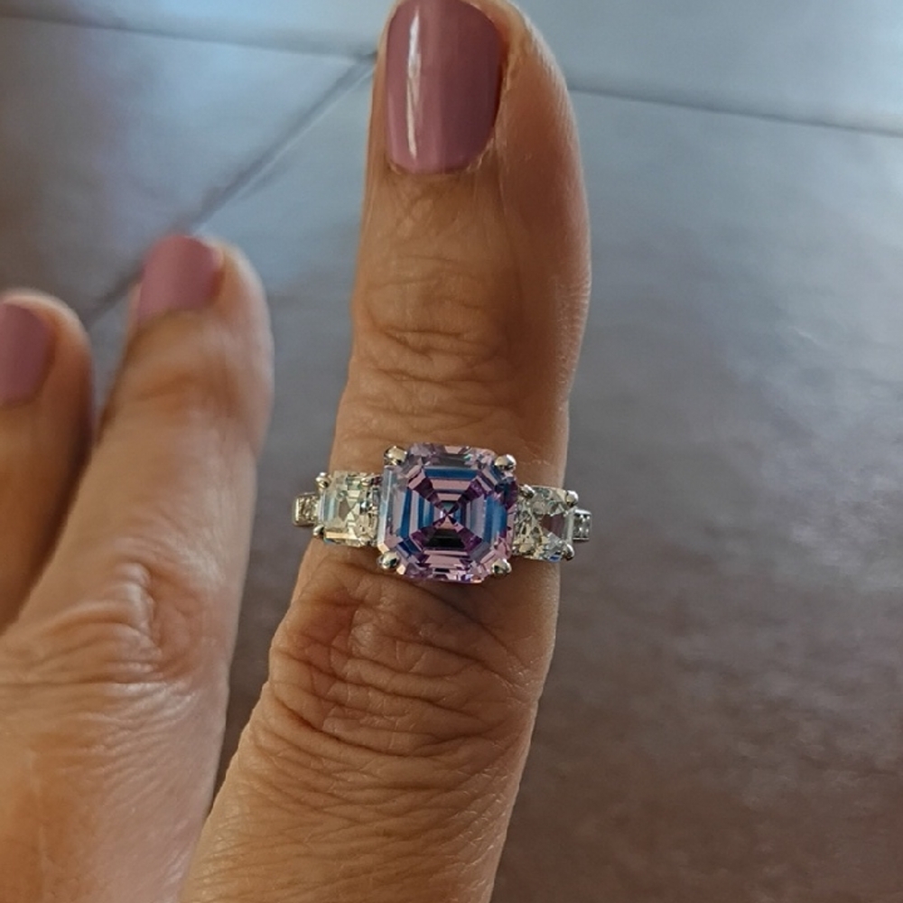 Sterling Silver Asscher Cut Purple CZ Ring